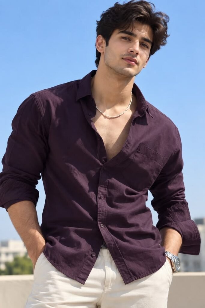 MrCamicie Aubergine Linen Shirt