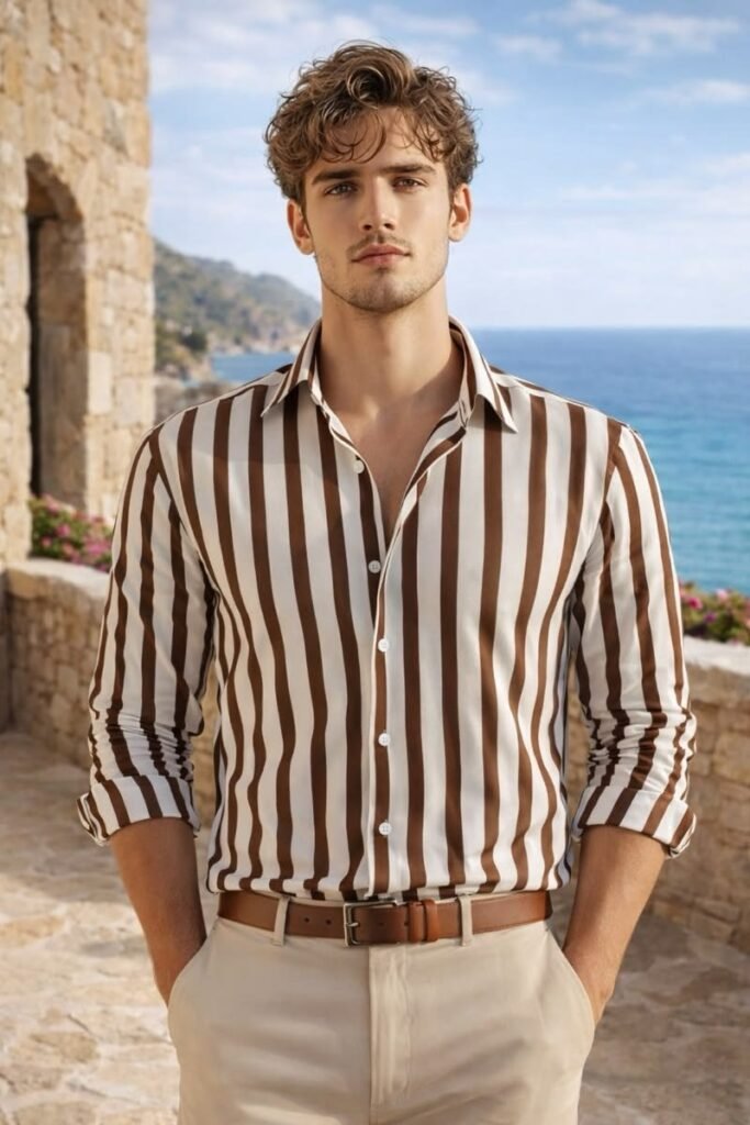 MrCamicie Brown Bold Stripe Printed Shirt