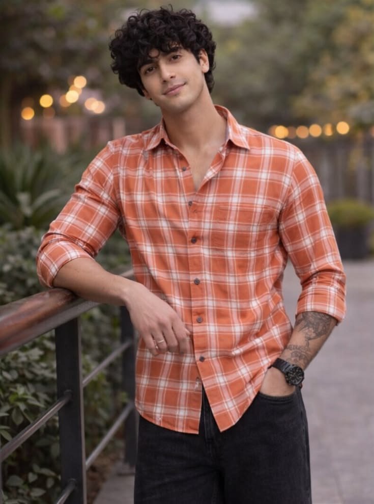 MrCamicie Coral Orange Check Casual Shirt