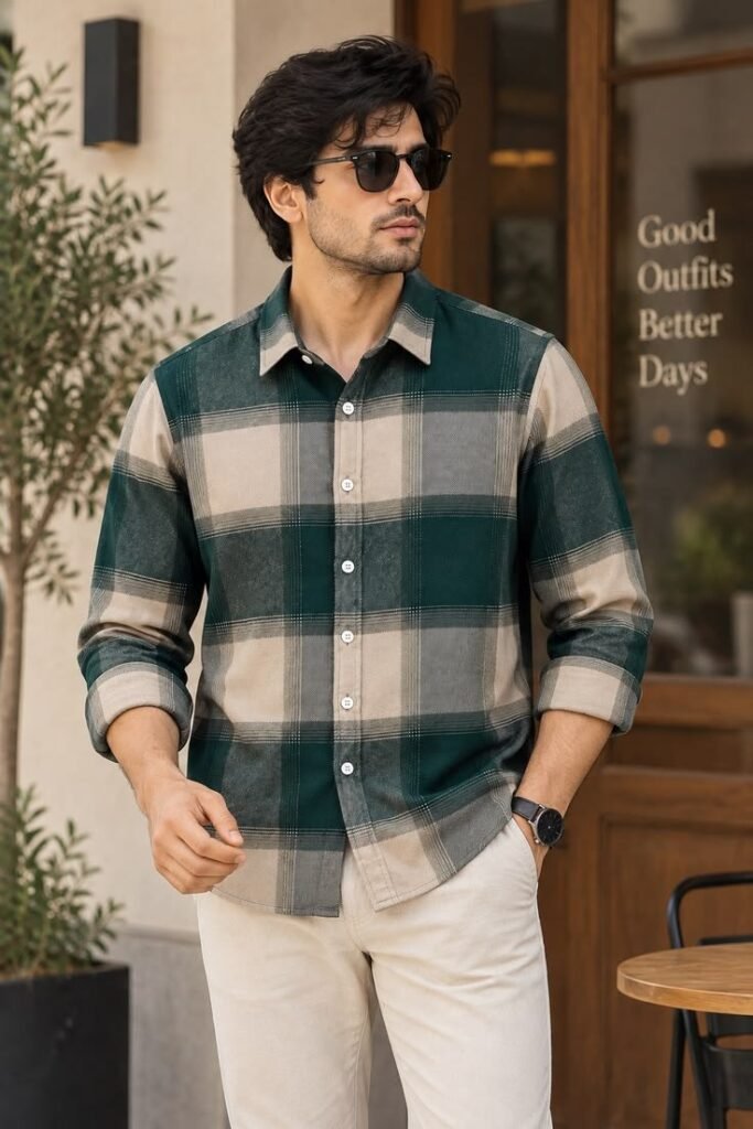 MrCamicie Green Cream Check Casual Shirt