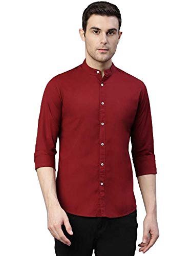MrCamicie Maroon Mandarin Collar Signature Shirt