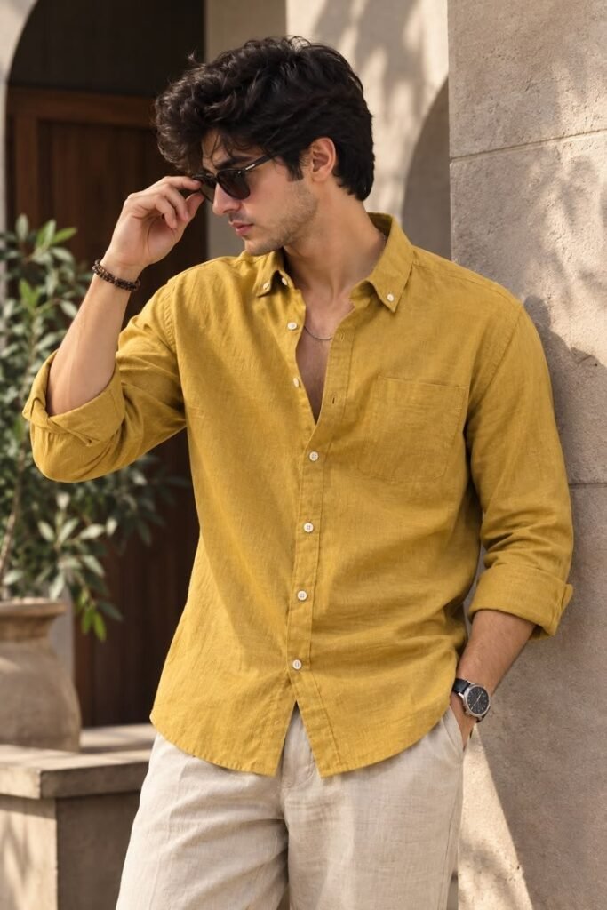 MrCamicie Mustard Yellow Linen Shirt