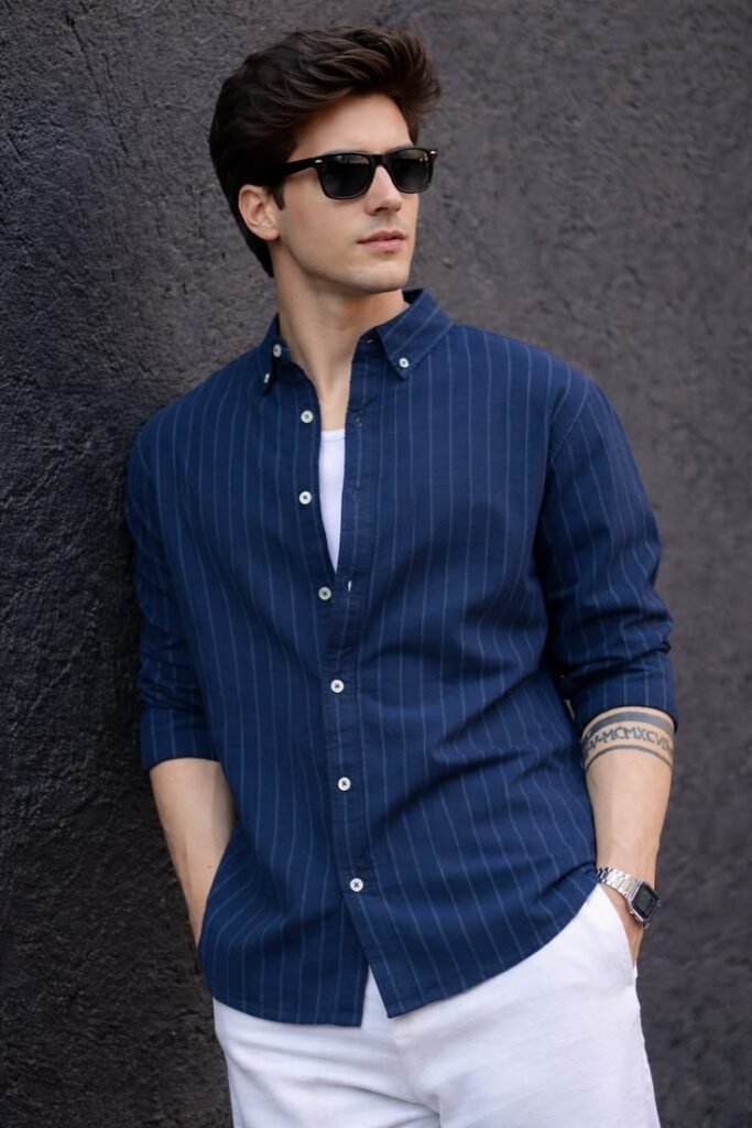 MrCamicie Navy Pinstripe Formal Shirt