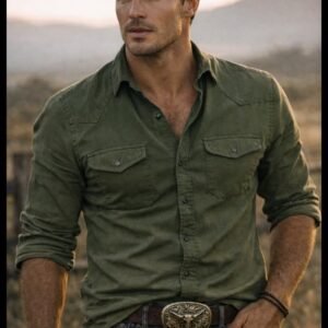 MrCamicie Olive Green Western Pocket Signature Shirt