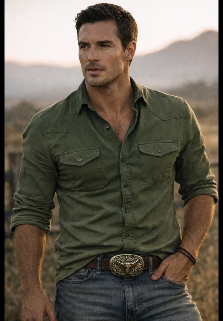 MrCamicie Olive Green Western Pocket Signature Shirt