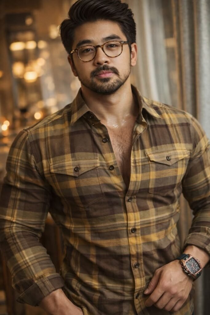 MrCamicie Olive Mustard Flannel Check Casual Shirt