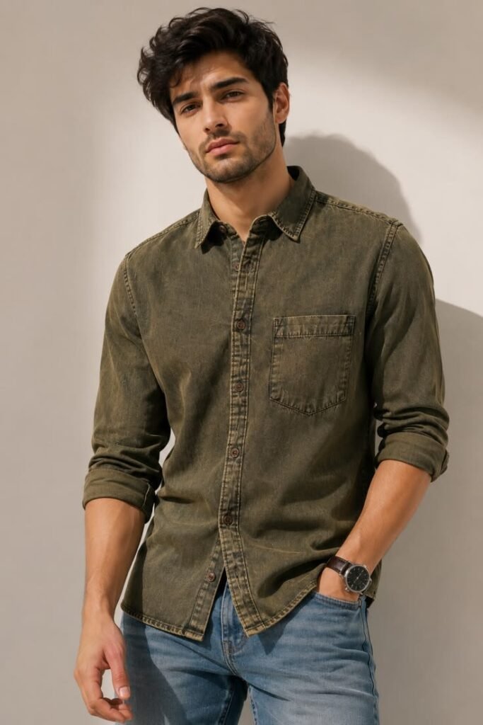 MrCamicie Olive Washed Casual Shirt