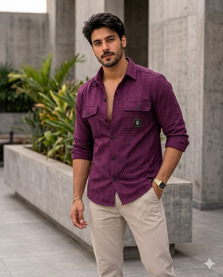MrCamicie Plum Utility Pocket Signature Shirt