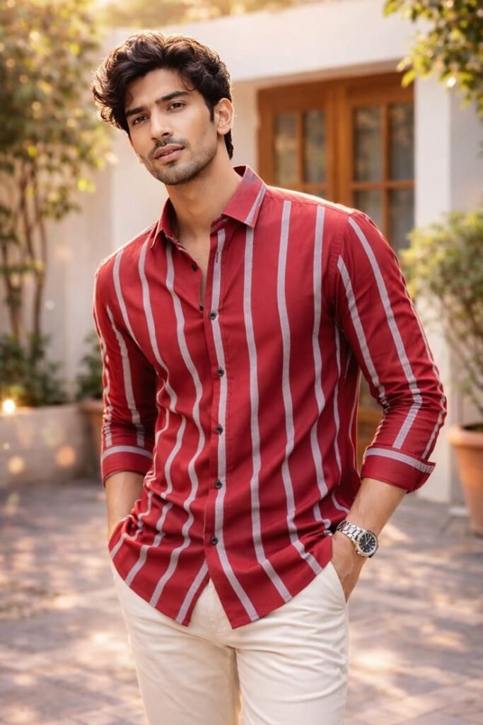 MrCamicie Red Bold Stripe Printed Shirt