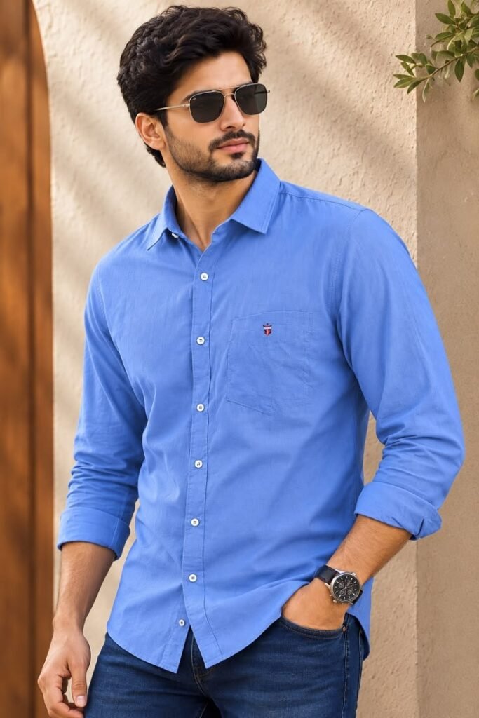 MrCamicie Royal Blue Linen Shirt