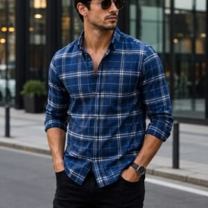 MrCamicie Royal Blue Plaid Casual Shirt