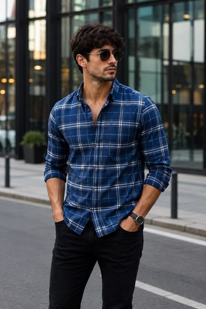 MrCamicie Royal Blue Plaid Casual Shirt