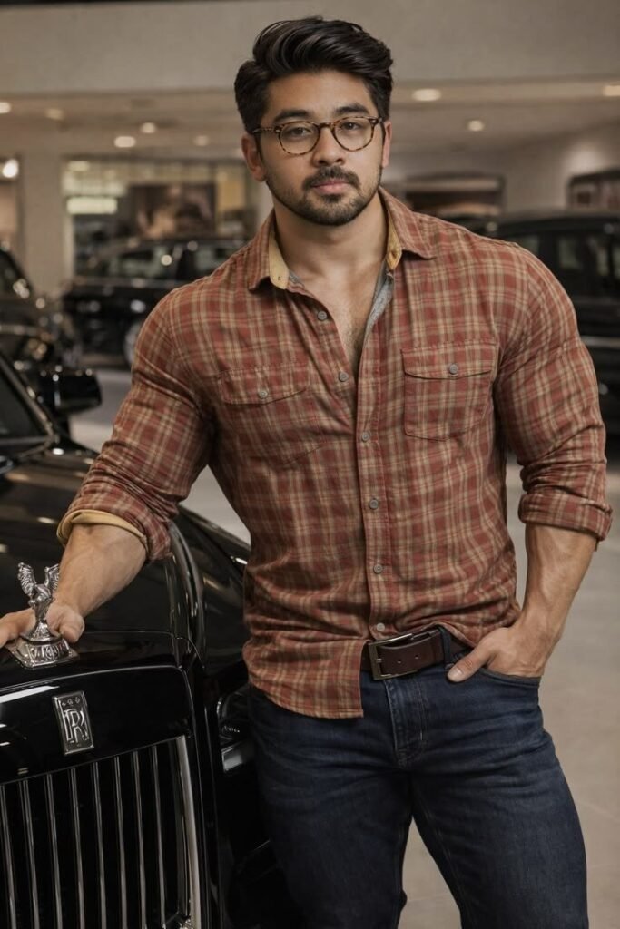 MrCamicie Rust Brown Plaid Flannel Casual Shirt