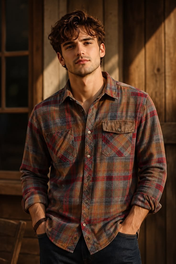 MrCamicie Rustic Brown Flannel Check Casual Shirt
