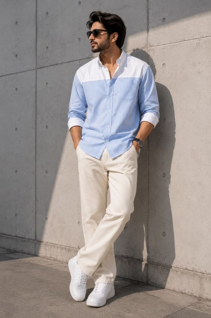 MrCamicie Sky Blue Colorblock Shirt