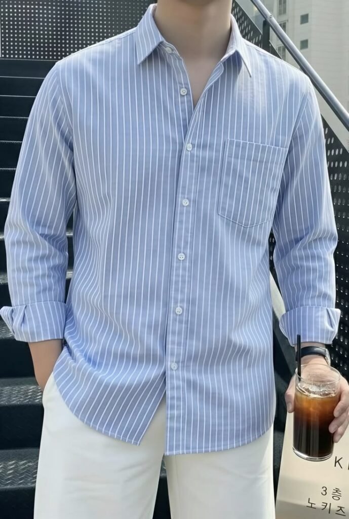 MrCamicie Sky Blue Pinstripe Formal Shirt