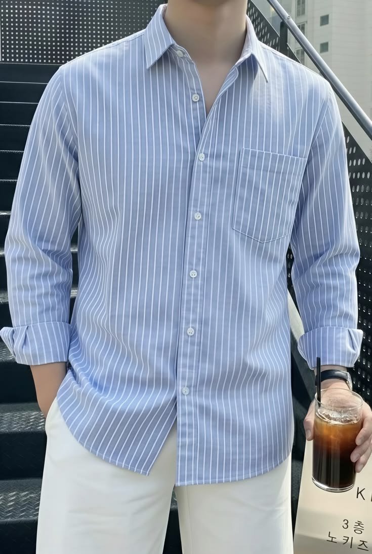MrCamicie Sky Blue Pinstripe Formal Shirt