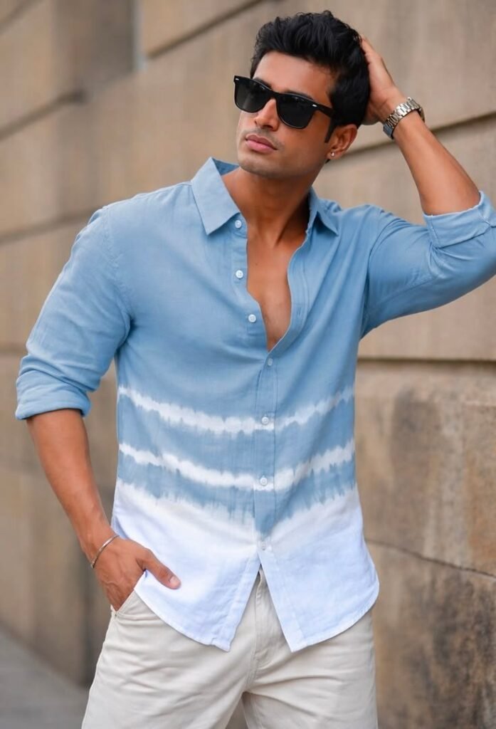 MrCamicie Sky Blue Tie-Dye Printed Shirt
