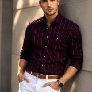 MrCamicie Wine Pinstripe Formal Shirt