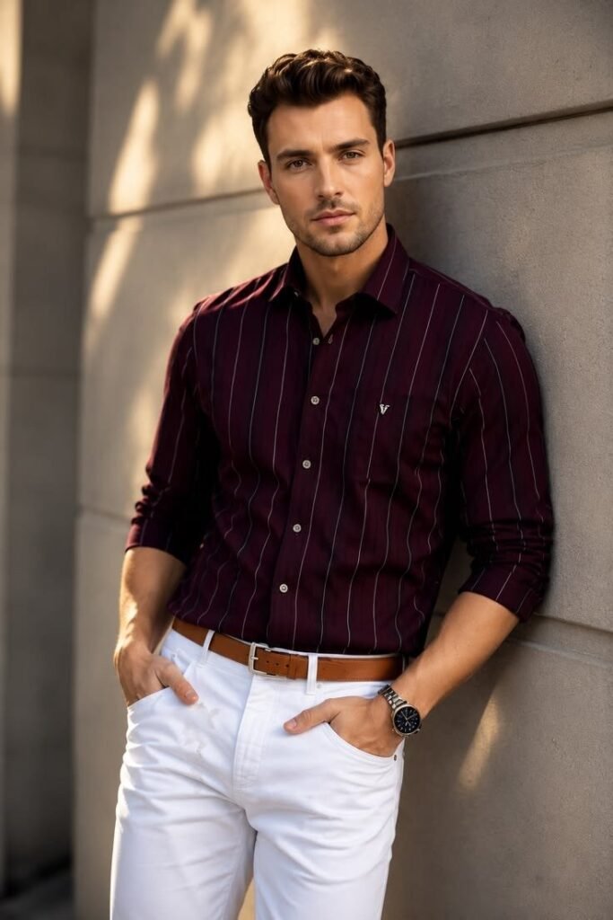 MrCamicie Wine Pinstripe Formal Shirt